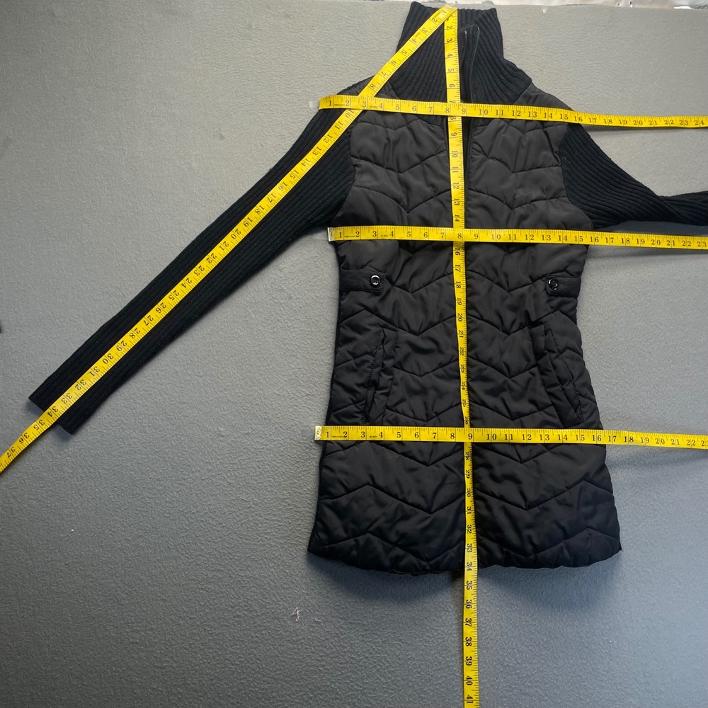 Say What Women Jacket Black Quilted Puffer Ribbed Knit Medium Hybrid Zip Up - Picture 5 of 11